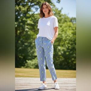 Lilly Pulitzer Blue Cotton Capri Hermit Crab Gingham Check Pants White Lbl 8